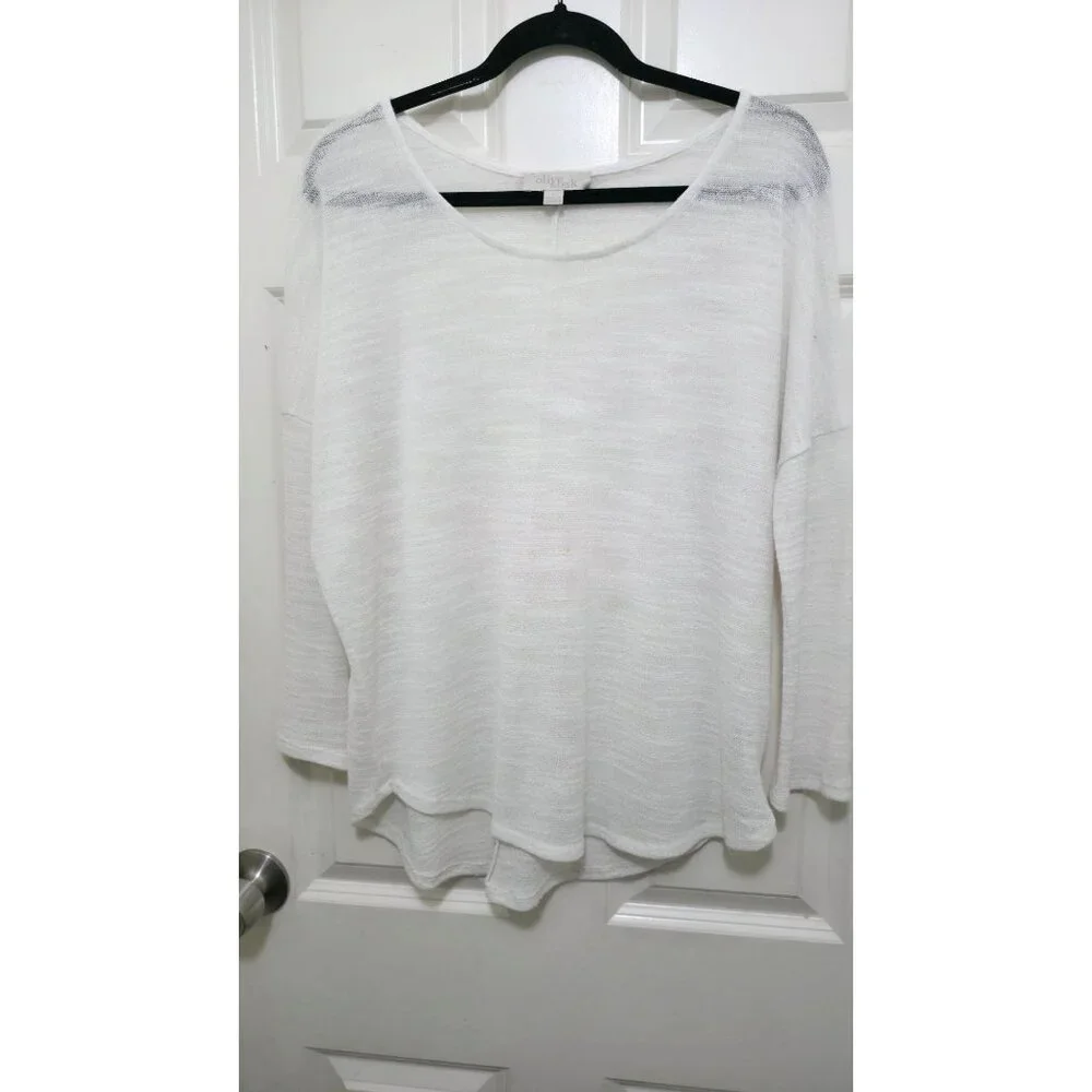 Olive & Oak White Knit Long Sleeve Women's Top L Lightweight Rayon/Polyester Ble